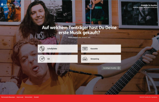Fragebogen der Plattform friends in bank der Frankfurter Sparkasse: "Auf welchem Tonträger hast du deine erste Musik gekauft?"