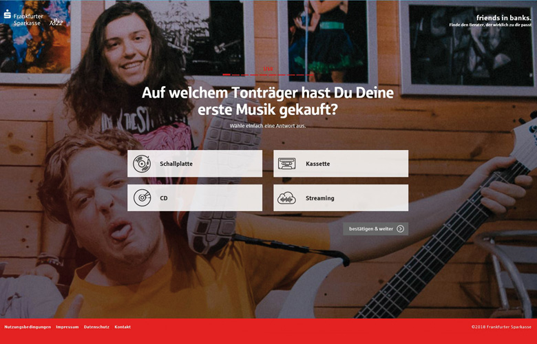 Fragebogen der Plattform friends in bank der Frankfurter Sparkasse: "Auf welchem Tonträger hast du deine erste Musik gekauft?"