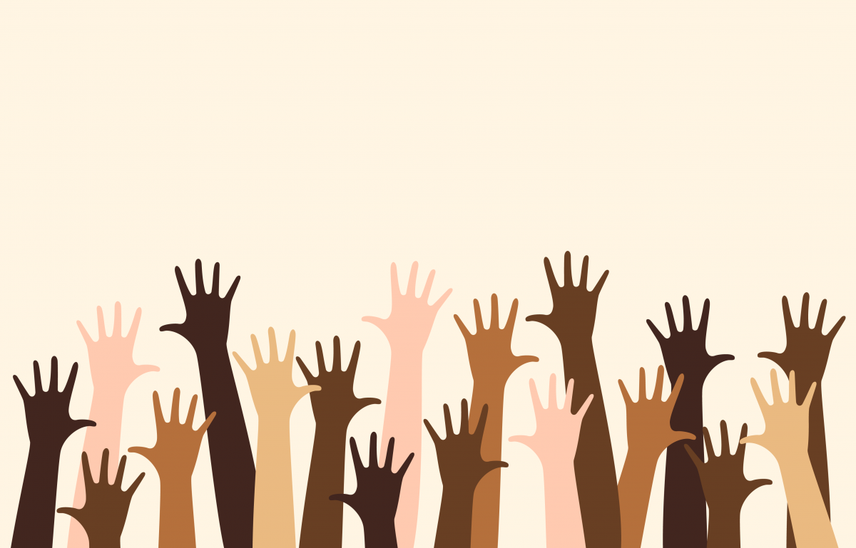 Verschiedene Hände von Menschen unterschiedlicher Hautfarbe,Diversität Diversity