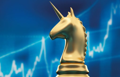 Unicorn, Einhorn aus Gold vor einem Börsenkurs, Fintech, Finanzierungsrunde, DeepL