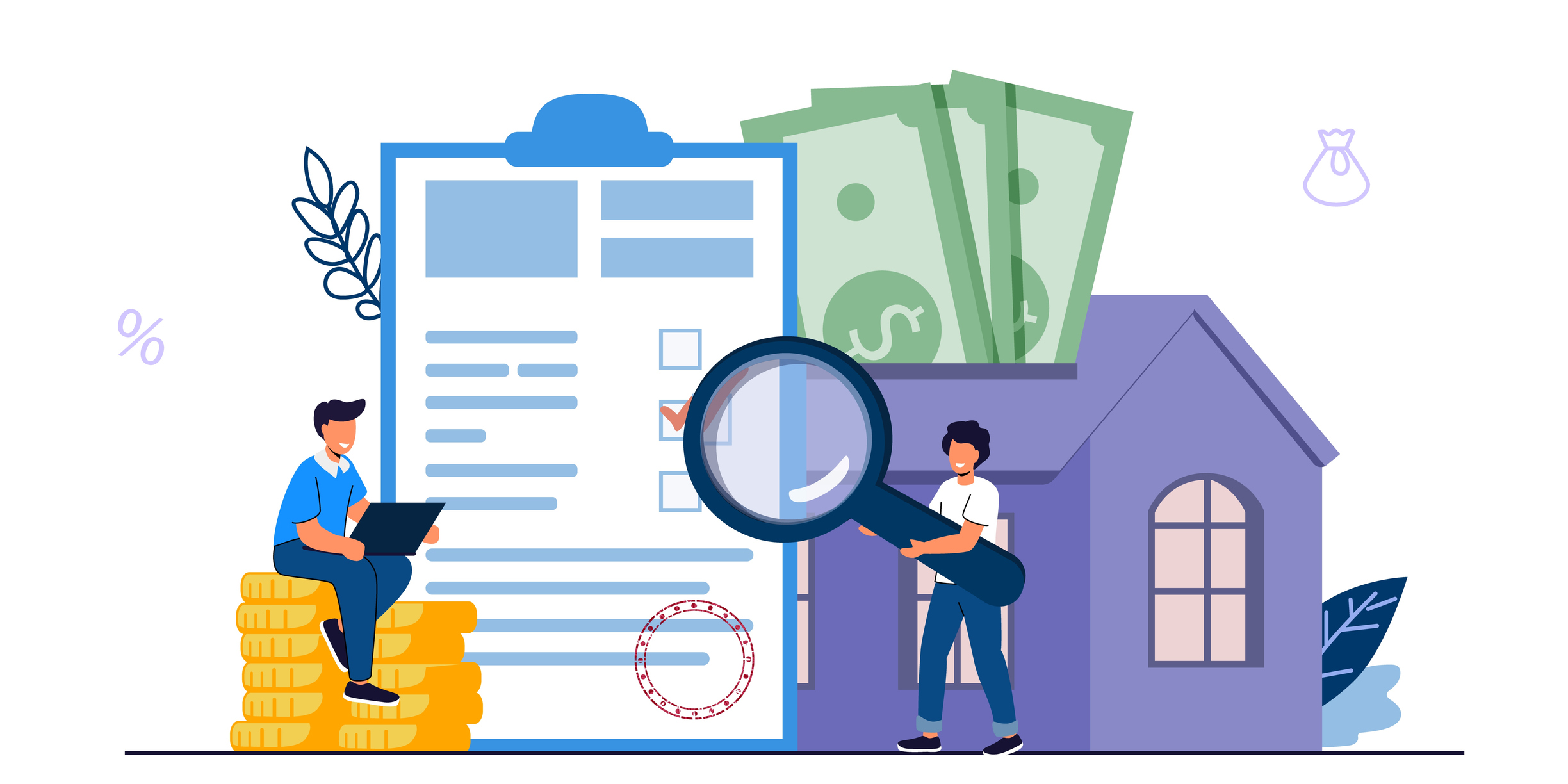 Hypothekensparen, um ein Haus oder Haus Sparen Vektor Illustration Konzept Planung Spargeld zu kaufen, um ein Haus Immobilienanlage Haus Darlehen GeldInvestition an Immobilien Genehmigt Hypothek Profil - Stock-Grafiken